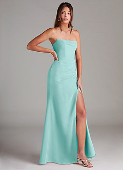 Azazie Leonis Jurken voor bruidsmeisjes Converteerbaar Jurk van Chiffon met Kolom Strapless Aqua image8
