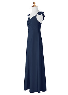 Azazie Amada Junior Dark Navy A-Line Ruched Chiffon Dress image7
