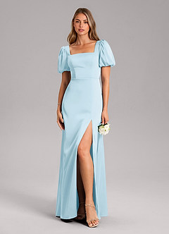 Azazie Fyona Bridesmaid Dresses Sky Blue A-Line Pleated Stretch Satin Dress image3