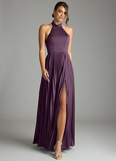 Azazie Zienna 신부 들러리 드레스 A라인 주름진 스트레치 새틴 바닥 길이 드레스 image4