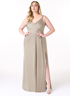 Azazie Aqua Bridesmaid Dresses Frost A-Line V-Neck Pleated Stretch Satin Dress image15