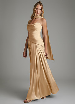 Azazie Gabriela Bridesmaid Dresses Champagne A-Line Corset Stretch Satin Dress image6