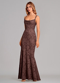 Azazie Aubrey Vestidos de damas de honor Vestido de Expresado de Devorado Floral de Corte Sirena con Lazo image3