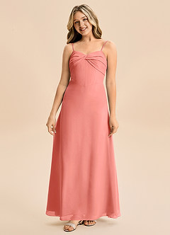 Azazie Jordyn Junior Vestido de Rosa Salmón de Gasa de Corte en A con Escote de Corazón image4