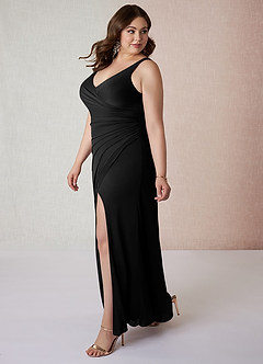 Azazie Leandra Bridesmaid Dresses Black Mermaid V-Neck Pleated Mesh Dress image10