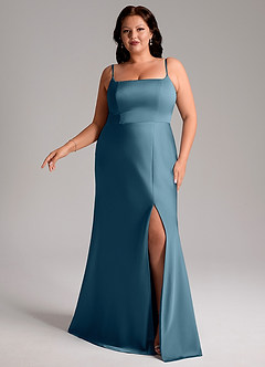 Azazie Lidia Abiti da Damigella Abito Sirena in Raso Elasticizzato Spacco Laterale Bermuda image3