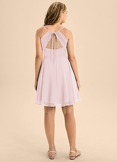 Azazie Avelina Junior Robe Trapèze en Mousseline de soie Plissée Rose Pâle image2