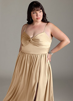 Azazie Zeya Bridesmaid Dresses Champagne A-Line Pleated Stretch Satin Dress image14