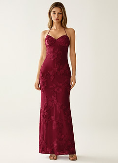 Nasasiya Burgundy Stretch Lace Opne Back Party Dress image3