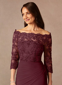 Azazie Rhonda Mother of the Bride Dresses Cabernet Mermaid Off the Shoulder Mesh Dress image9