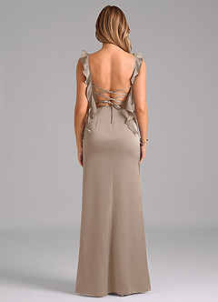 Azazie Jessamine Bridesmaid Dresses Taupe Sheath Corset Stretch Satin Dress image6