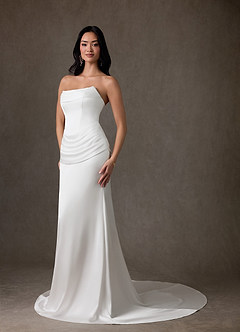 Azazie Miranda Wedding Dresses Diamond White Sheath Strapless Stretch Satin Dress image3