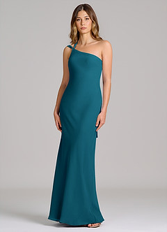 Azazie Monroe Bridesmaid Dresses Ink Blue Sheath One Shoulder Chiffon Dress image1