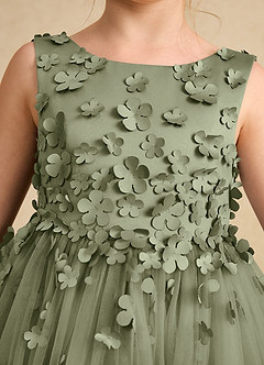 Azazie Lana vestidos de niña de las flores Vestido de Pistacho de Satin Mate de Corte En A con Sin mangas image6