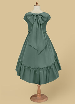 Azazie Lee Flower Girl Dresses Eucalyptus A-Line Bow Stretch Satin Dress image7