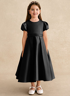 Azazie Princess vestidos de niña de las flores Vestido de Negro de Satin Mate de Corte En A con Plisado image5