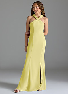 Azazie Rue Junior Abito Sirena in Chiffon Spacco Laterale Sorbetto Al Limone image1