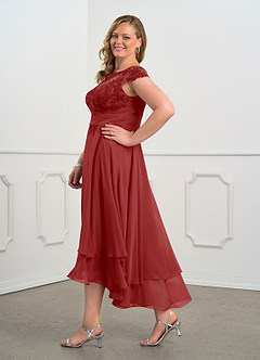 Azazie Shonda Mother of the Bride Dresses Rust Lace Chiffon Dress image10
