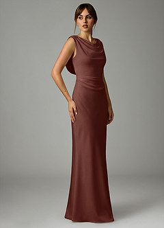 Azazie Kieryn Brudepigekjoler Havfrue Plisseret Stræk satin Gulv-længde Kjole image4