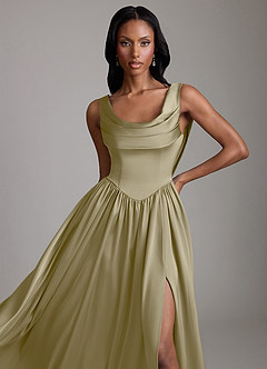 Azazie Novi Bridesmaid Dresses Moss Green A-Line with Pockets Stretch Satin Dress image3