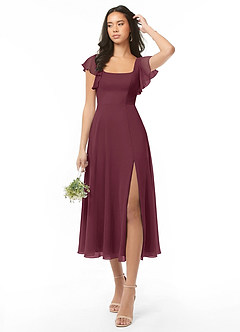 Azazie Bondi Bridesmaid Dresses Cabernet A-Line Ruched Chiffon Dress image1