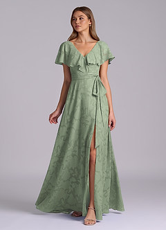 Azazie Lainey Abiti da Damigella Abito A-Line in Burnout Floreale Con Tasche Agave image5