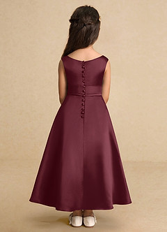 Azazie Lindy vestidos de niña de las flores Vestido de Cabernet de Satin Mate de Acampanado con Plisado image7