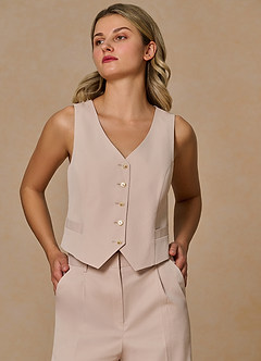 front Margaret Tan Cotton Linen Blend Vest