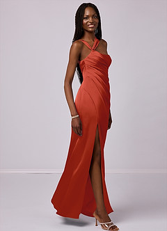 Barbie ♥ Azazie Bridesmaid Dresses Rust Mermaid One Shoulder Stretch Satin Dress image5