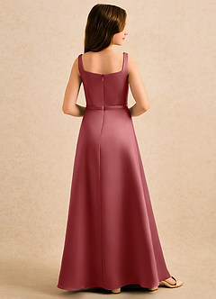 Azazie Emiko Girls Formal Flower Girl Dresses Antique Rose A-Line Pleated Matte Satin Dress image2