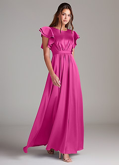 Azazie Daphne Modest Bridesmaid Dresses A-Line Ruched Stretch Satin Floor-Length Dress image3
