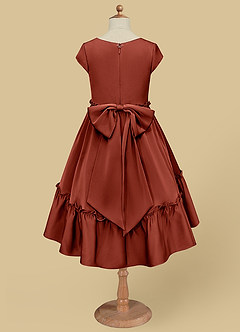 Azazie Lee Blumenmädchenkleider A-Linie Schleifen Stretch-Satin Kleid Terrakotta image9
