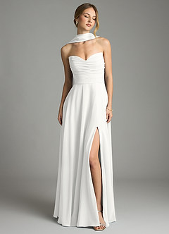 Azazie Ayla Abiti da Damigella Abito A-Line in Chiffon Scollo a Cuore Bianco image8