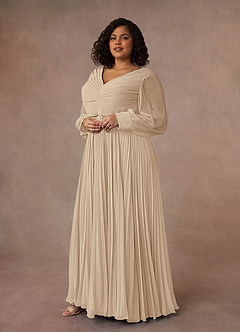 Azazie Zina Mother of the Bride Dresses Champagne A-Line Pleated Chiffon Dress image3