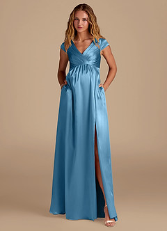 Azazie Allessia Brautjungfernkleider für Schwangere A-Linie Metallischer Satin Bodenlänge Kleid image4