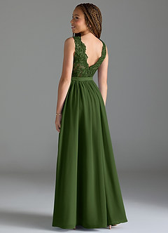 Azazie Elly Junior A-Line Blonder Chiffon Gulv-længde Junior brudepige Kjole image5