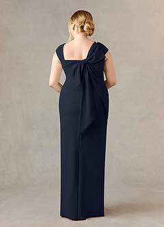 Azazie Ellen Mother of the Bride Dresses Dark Navy Sheath Side Slit Stretch Crepe Dress image8