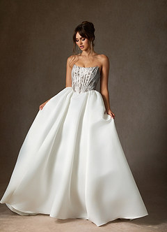 Azazie Mirabeth Abiti da Sposa Abito Principessa in Pizzo Senza Cinturino Bianco Diamante Cacao image6