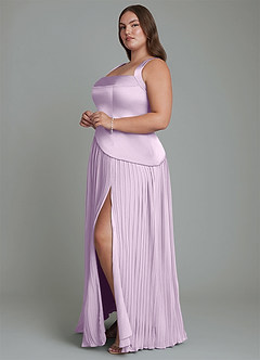 Azazie Stephanie Vestidos de damas de honor Vestido Lila Esmerilada de Satén Elástico de Línea A con Plisado image10