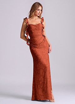 Azazie Jessamine Final Sale Auburn Mermaid Corset Floral Burnout Dress image3