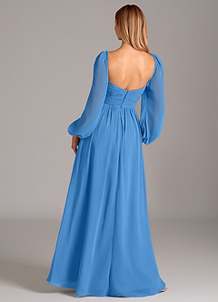 Azazie Bailee Vestidos de damas de honor Vestido de Azul Grisaceo de Gasa de Corte en A con Manga larga image4