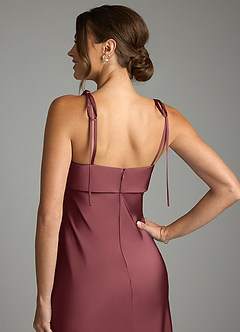 Azazie Ellia Bridesmaid Dresses Merlot Sheath Bow Stretch Satin Dress image6