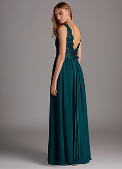 Azazie Elly Bridesmaid Dresses Pine A-Line Lace Scoop Neck Chiffon Dress image5