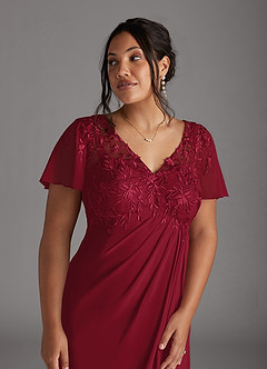 Azazie Holga Mère de la mariée Robes Robe Trapèze en Mousseline de soie Col V en dentelle Bourgogne image11