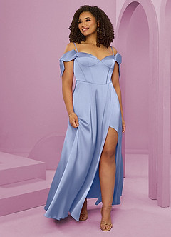Barbie ♥ Azazie Robes de demoiselle d'honneur Robe Trapèze en Satin extensible Épaule décolletée Eis image10