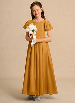 Azazie Joss Flower Girl Dresses Butterscotch A-Line with Sleeves Chiffon Dress image12