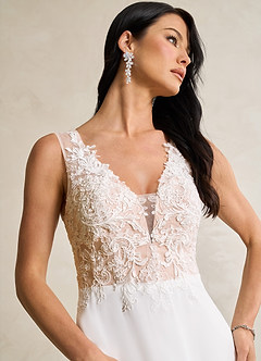 Azazie Trixie Final Sale Diamond White Caramel A-Line Sequins Chiffon Dress image6