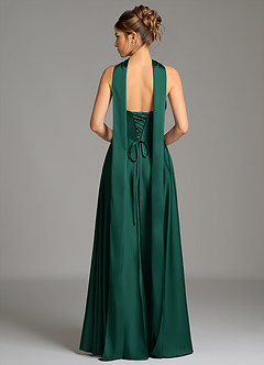 Azazie Ayla Bridesmaid Dresses Emerald A-Line Corset Stretch Satin Dress image7