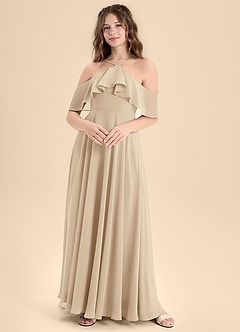 Azazie Tessabelle Junior Vestido de Champán de Gasa de Corte En A con Vestidos sin tirantes image1