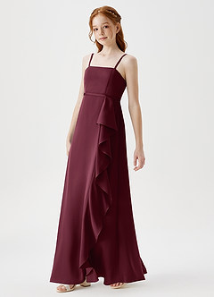 Azazie Kaylee Junior A-Linie Gürtel/Schärpe Stretch-Satin Kleid Cabernetrot image4